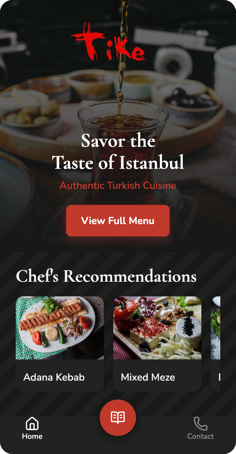 Digital menu landing page
